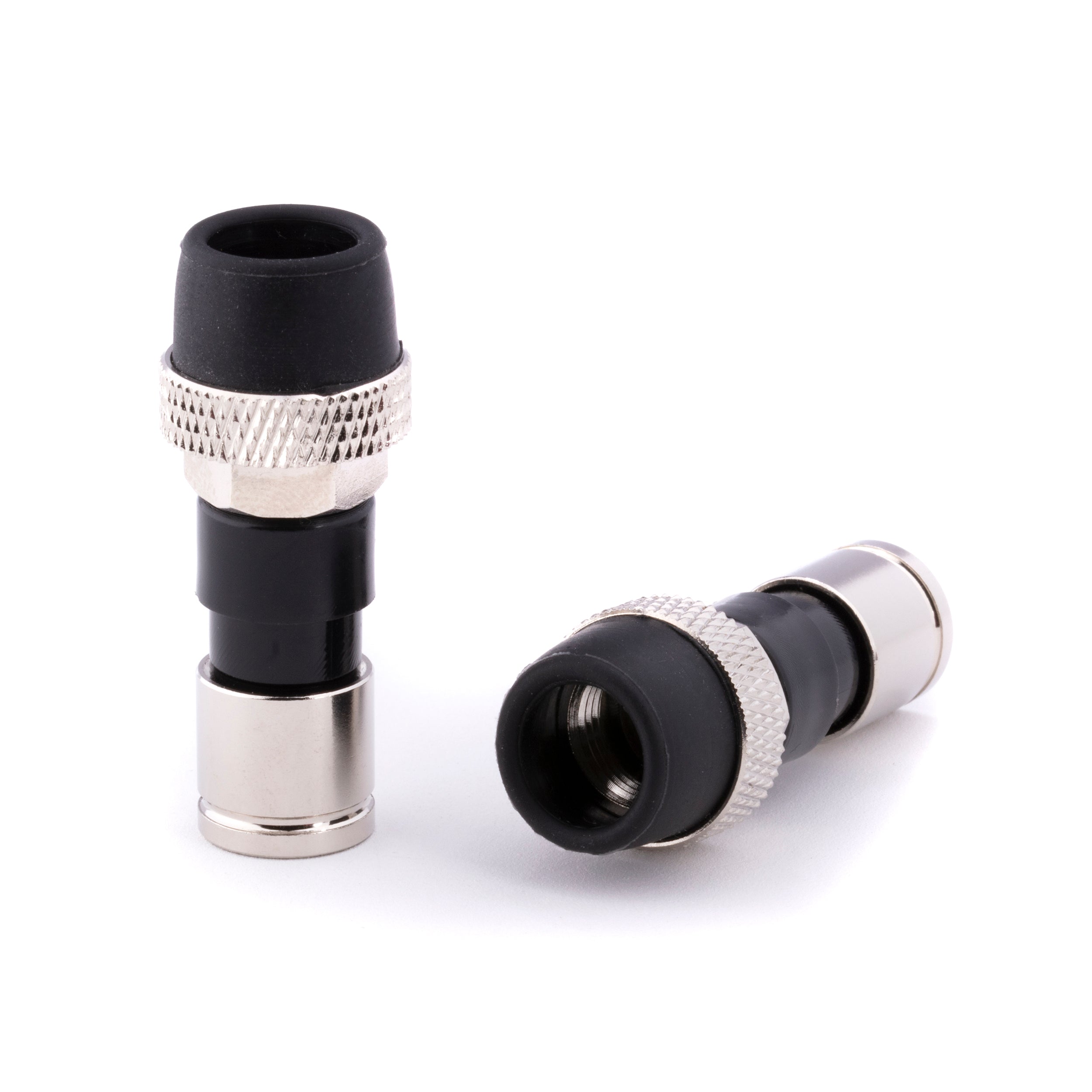 Coaxial Cable Compression Fitting Connector - for RG59 Coax Cable - with Weather Seal O Ring, Weather Boot, and Water Tight Grip (4 Pack)