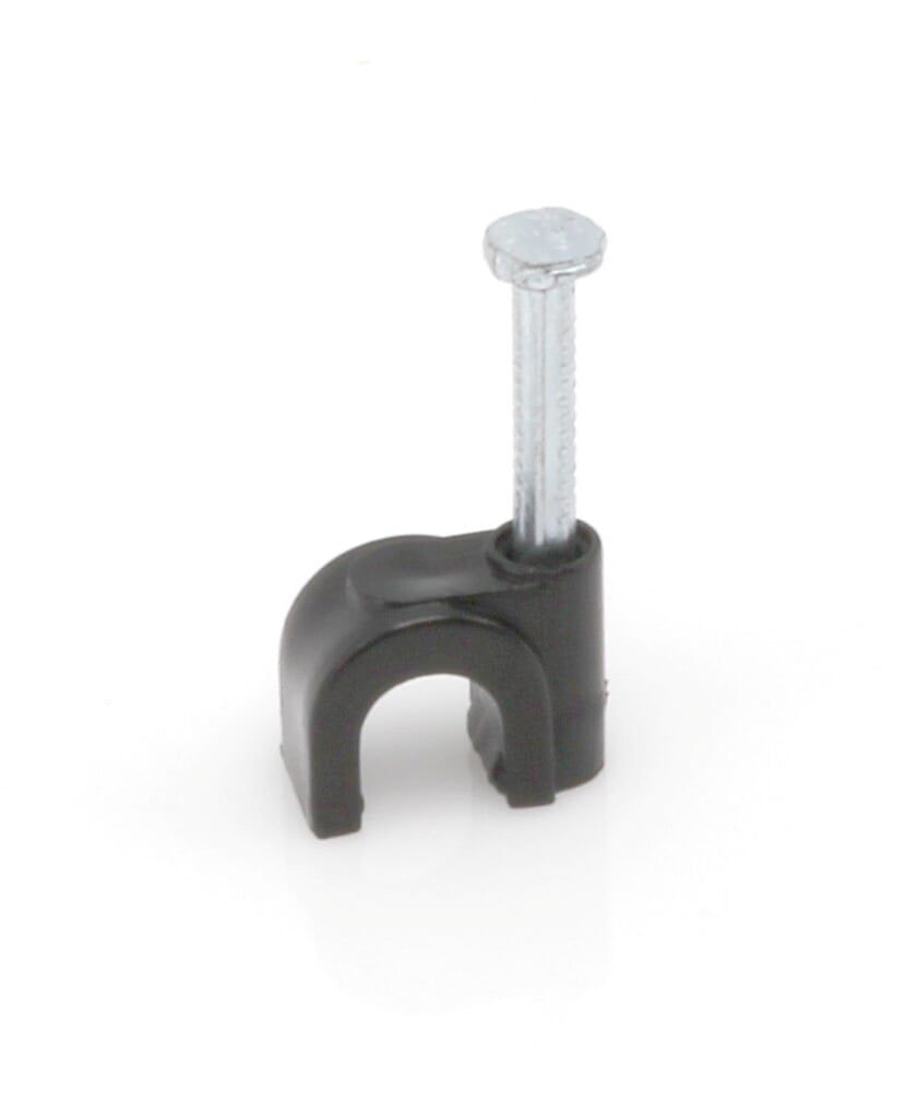 THE CIMPLE CO - Single Coaxial Cable Clips, Cat6, Electrical Wire Cable Clip, 1/4 in (6 mm) Nail Clip and Fastener, Black (100 pieces per bag)