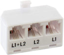 Telephone Splitter 2 Line Adapter - 3-Way Splitter (Line 1, Line 2, and Twin Line) - Dual Line Separator - 4 Conductor Connector (2 Phone Lines) - White, 3 Pack