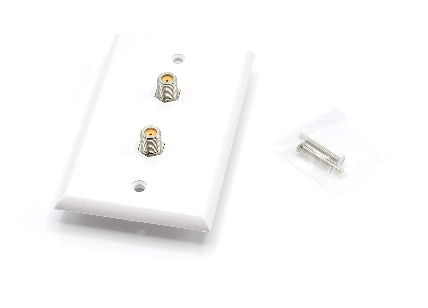 White Video Wall Jack for Twin (Dual Coax Cable) F Type Coaxial Wallplate (Wall Plate) - Two 3 GHz Couplers approved for Comcast, DIRECTV, Satellite Dish, and Antennas (50 Pack)
