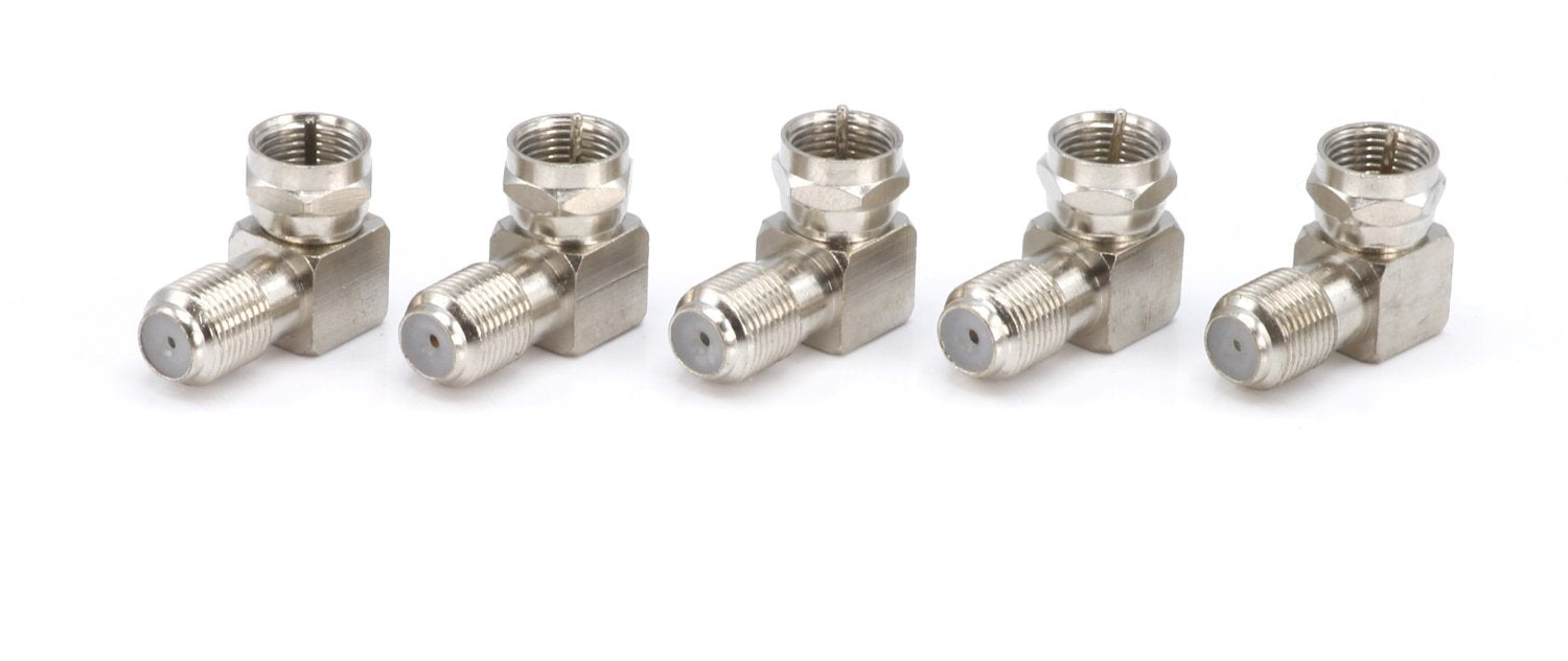 Coaxial Cable Right Angle Connector - 50 Pack - for Tight Corners and Flat Panel TV Mounting - 90 degree F Type Adapter for Coax Cable and Wall Plates