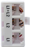 Telephone Splitter 2 Line Adapter - 3-Way Splitter (Line 1, Line 2, and Twin Line) - Dual Line Separator - 4 Conductor Connector (2 Phone Lines) - White, 3 Pack
