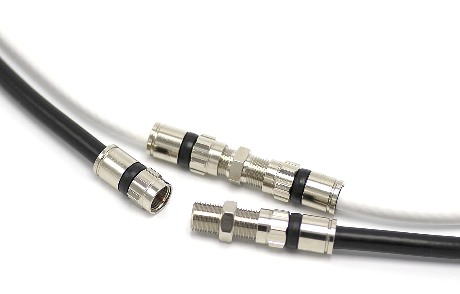 Coaxial Cable Compression Fitting - 50 Pack - Connector - for RG59 Coax Cable - with Weather Seal O Ring and Water Tight Grip