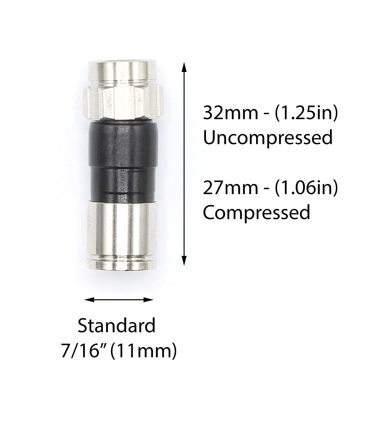 Coaxial Cable Compression Fitting - 10 Pack Connector - for RG6 Coax Cable - with Weather Seal O Ring and Water Tight Grip