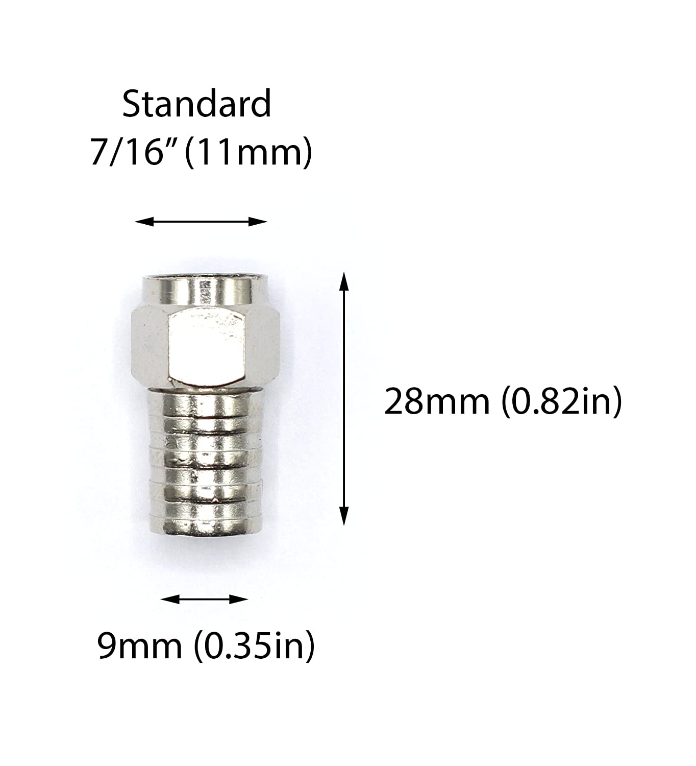 Coaxial Crimp Connector for RG6 Coaxial Cable. Includes O-Ring and Gel for Weather Proofing Seal, Indoor and Outdoor use. Also known as a Radial Compression Connector. Pack of 4