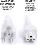 AC Power Cord (3 Prong) - White, 10 Feet (3 Meter) - Premium Quality Copper Wire Core - Mouse Style for Laptops, Computers, & Power Supplies - NEMA 5-15P to C5 / IEC 320 - UL Listed