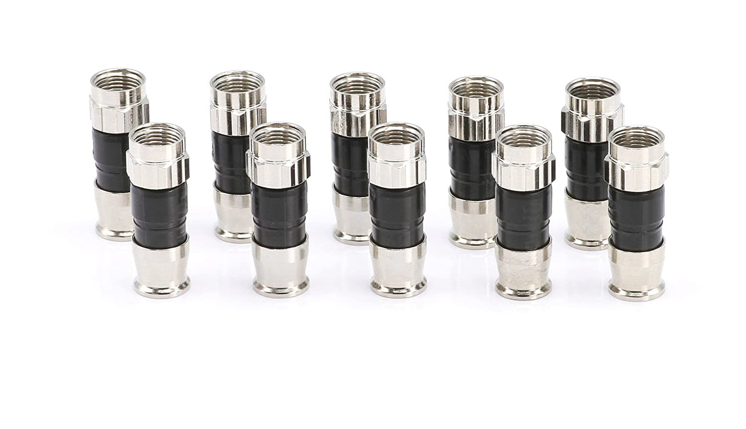 Coaxial Cable Compression Fitting - 50 Pack - Connector - for RG59 Coax Cable - with Weather Seal O Ring and Water Tight Grip
