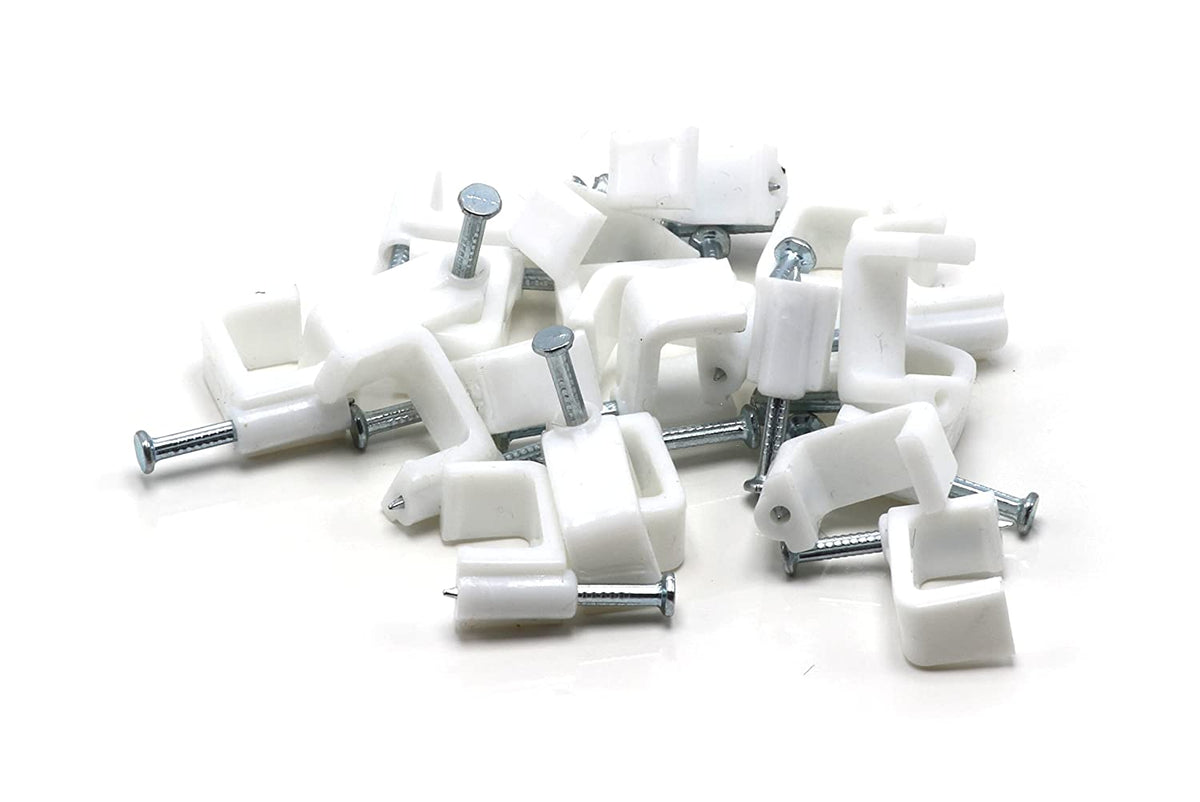 THE CIMPLE CO - Dual, Twin, or Siamese Coaxial Cable Clips, Cat6, Electrical Wire Cable Clip, 1/2 in Nail Clip and Fastener, White (100 pieces per bag)