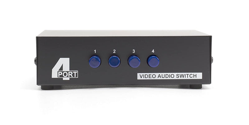 4 Way AV Switch - 4 Input 1 Output RCA Selector Switch for Composite Audio and Video - Switcher Box - Includes RCA Composite Cable (Black)