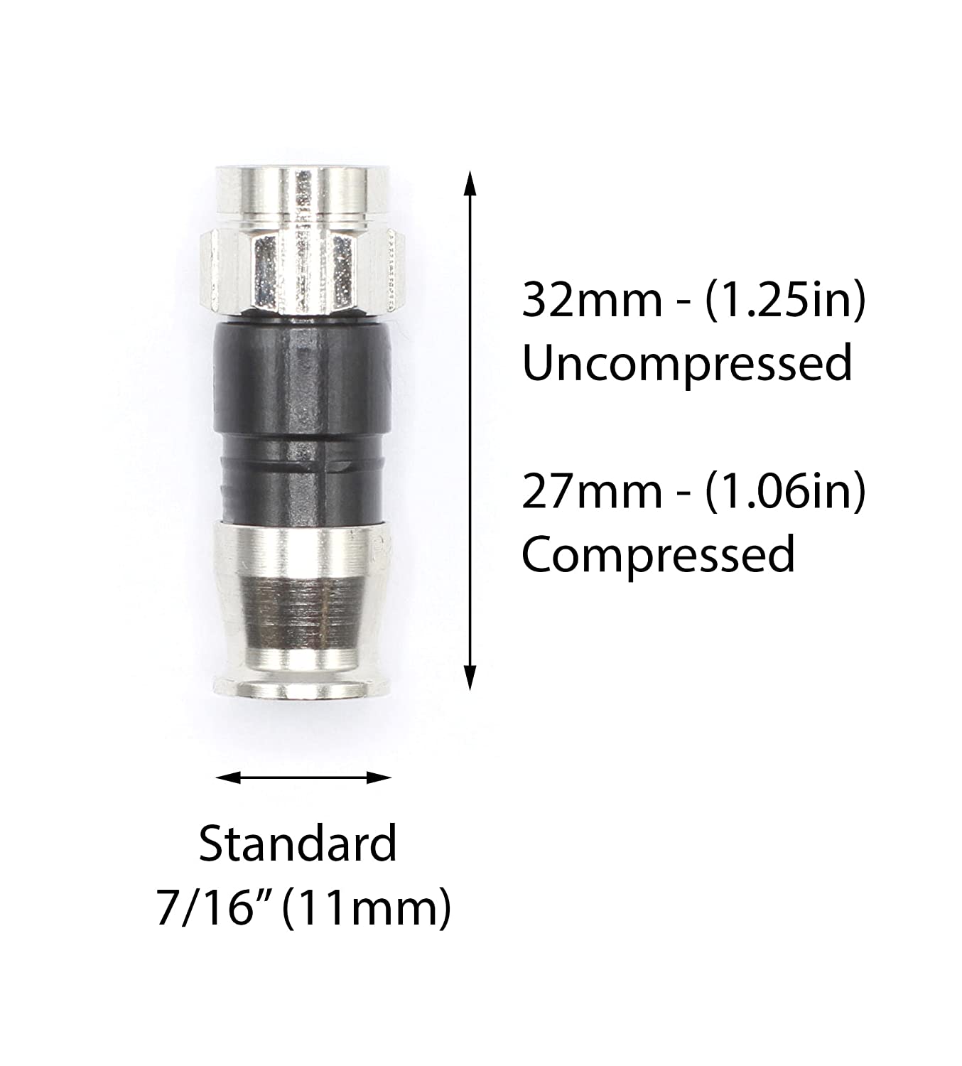 Coaxial Cable Compression Fitting - 10 Pack - Connector - for RG59 Coax Cable - with Weather Seal O Ring and Water Tight Grip