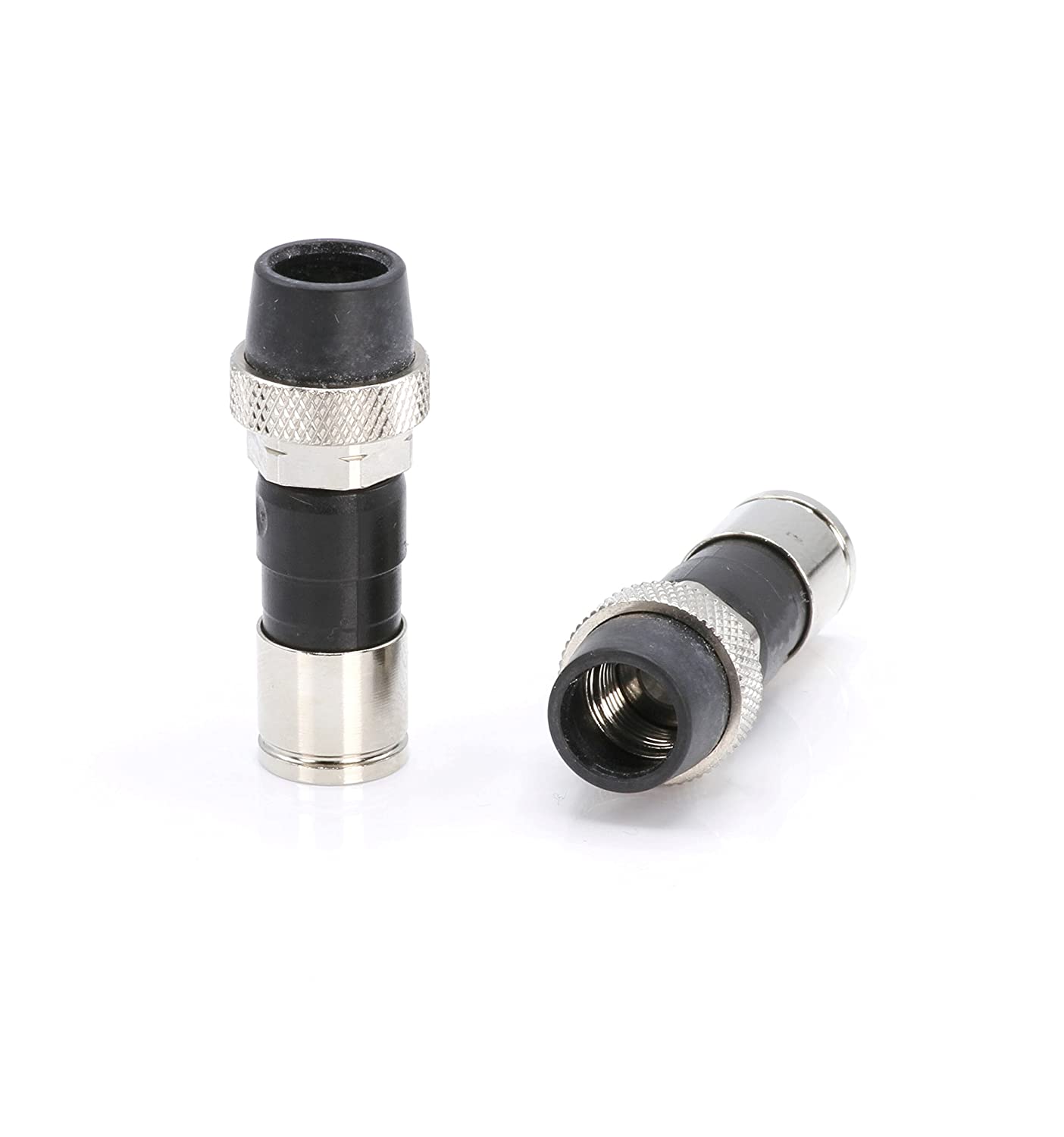 Coaxial Cable Compression Fitting Connector - for RG6 Coax Cable - with Weather Seal O Ring, Weather Boot, and Water Tight Grip (100 Pack)