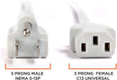 AC Power Cord (3 Prong) - 15 Feet (4.5 Meter), White - Premium Quality Copper Wire Core - Computer, Medical, Server & Desktop - NEMA 5-15 to C13 / IEC 320 - UL Listed Power Cable