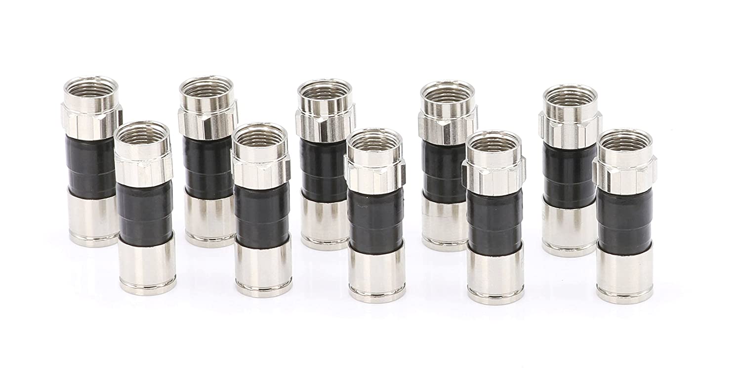 Coaxial Cable Compression Fitting - 25 Pack Connector - for RG6 Coax Cable - with Weather Seal O Ring and Water Tight Grip