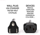 AC Power Cord (3 Prong) - 15 Feet (4.5 Meter), Black - Premium Quality Copper Wire Core - Computer, Medical, Server & Desktop - NEMA 5-15 to C13 / IEC 320 - UL Listed Power Cable