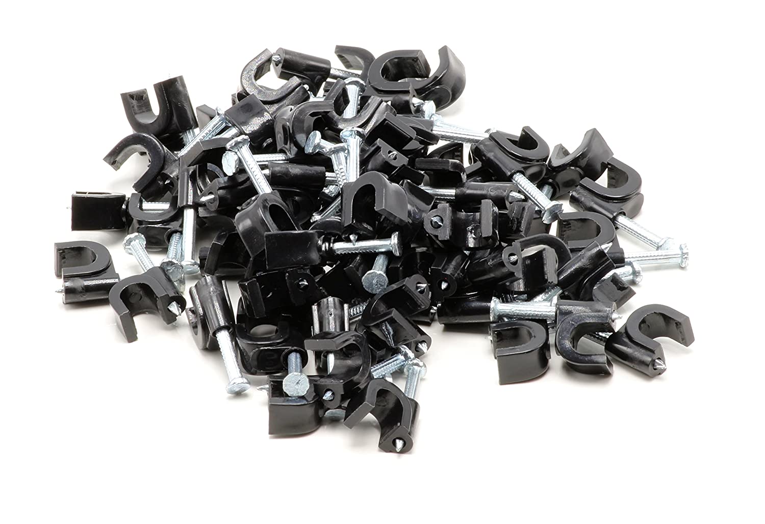 THE CIMPLE CO - Single Coaxial Cable Clips, Cat6, Electrical Wire Cable Clip, 1/4 in (6 mm) Nail Clip and Fastener, Black (100 pieces per bag)