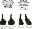 2 Slot Power Cord Two Pack - Includes Both Types: Polarized (Squared End) and Non-Polarized (Figure 8 End) - NEMA 1-15P to C7 C8 UL Listed - 18 AWG, 10 Amps, 125 Volts - 6 Feet (1.8 Meter), Black