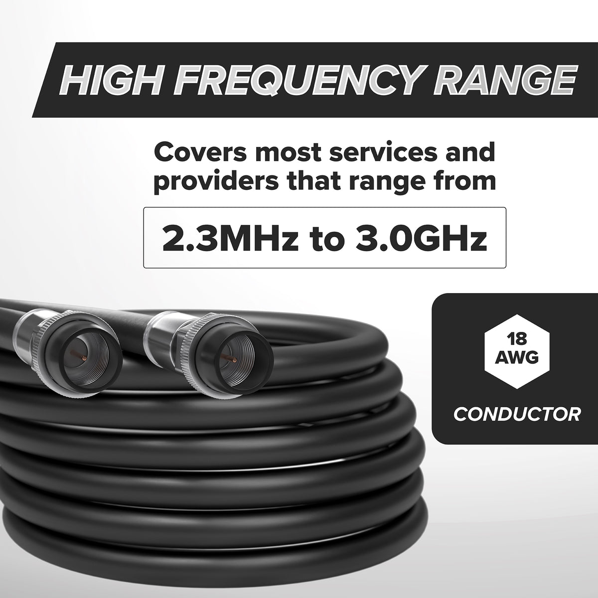 150' Feet, Black RG6 Coaxial Cable with rubber booted - Weather Proof Indoor / Outdoor Rated Connectors, F81 / RF, Digital Coax for CATV, Antenna, Internet, Satellite, and more