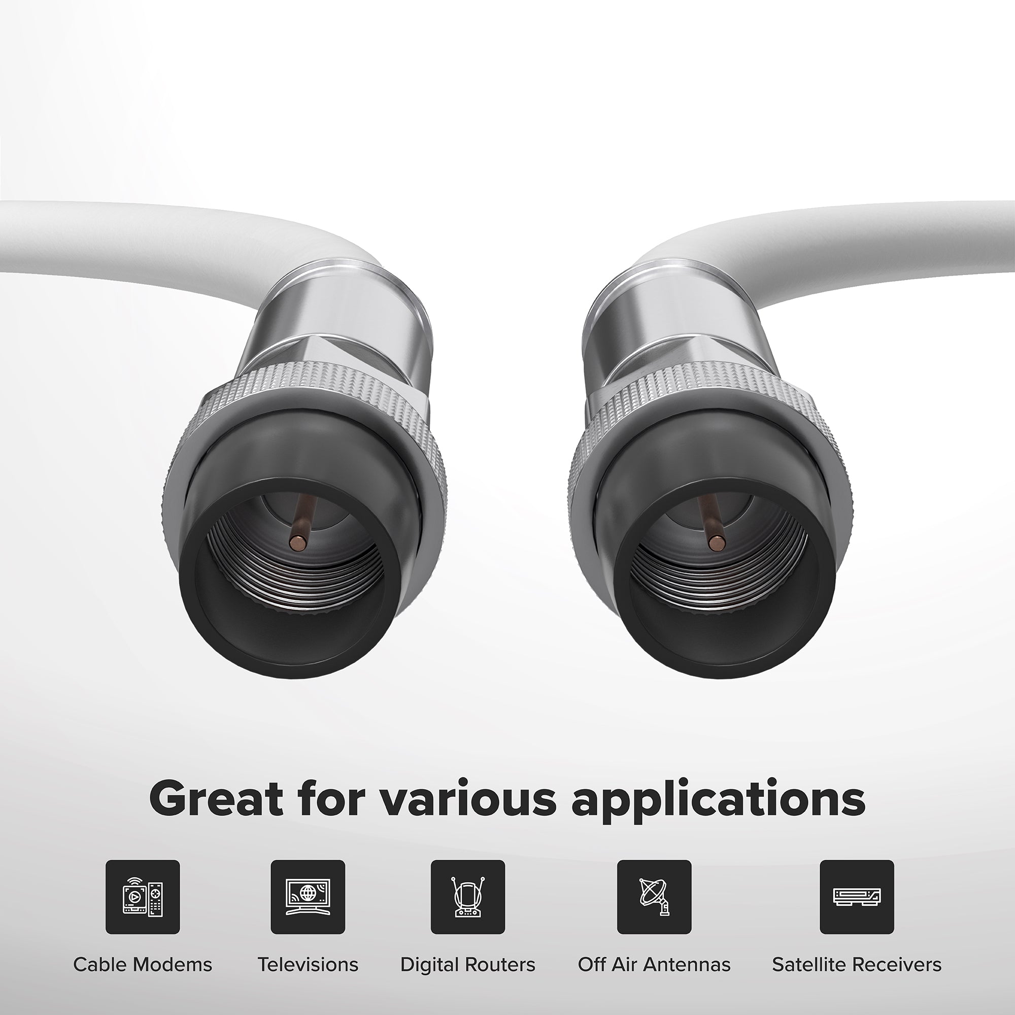 10' Feet, White RG6 Coaxial Cable with rubber booted - Weather Proof Indoor / Outdoor Rated Connectors, F81 / RF, Digital Coax for CATV, Antenna, Internet, Satellite, and more