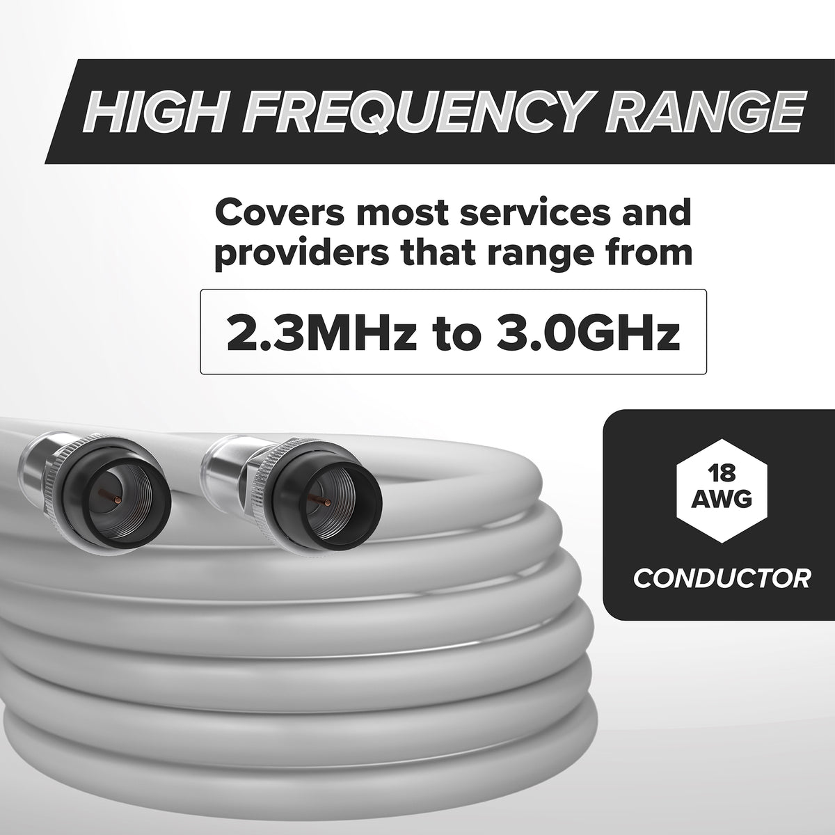 30' Feet, White RG6 Coaxial Cable with rubber booted - Weather Proof Indoor / Outdoor Rated Connectors, F81 / RF, Digital Coax for CATV, Antenna, Internet, Satellite, and more