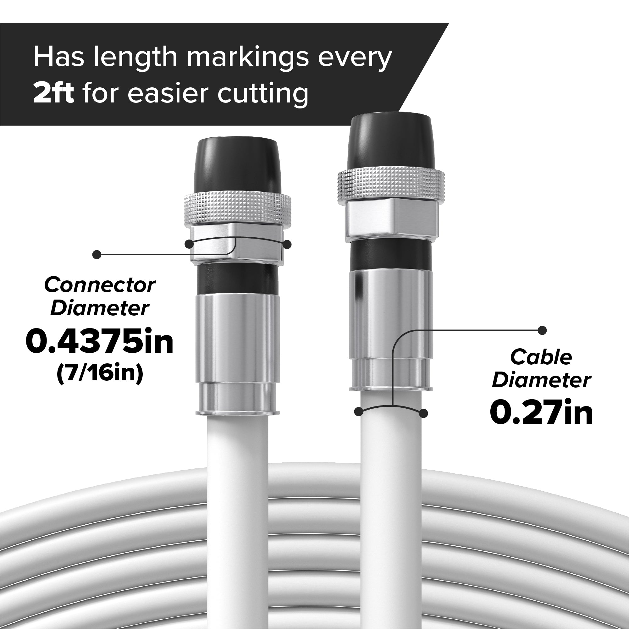 10' Feet, White RG6 Coaxial Cable with rubber booted - Weather Proof Indoor / Outdoor Rated Connectors, F81 / RF, Digital Coax for CATV, Antenna, Internet, Satellite, and more