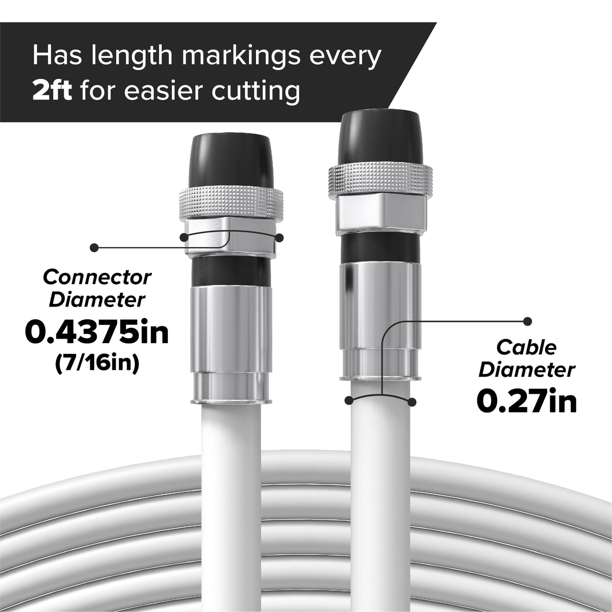 3' Feet, White RG6 Coaxial Cable with rubber booted - Weather Proof Indoor / Outdoor Rated Connectors, F81 / RF, Digital Coax for CATV, Antenna, Internet, Satellite, and more