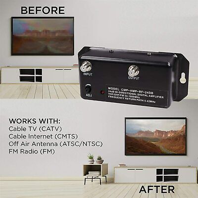 24dB TV Antenna Digital Signal Booster Amplifier for HDTV Cable - w/ Coax Cable