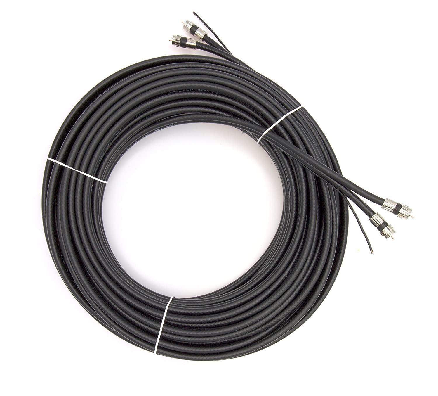6ft Dual with Ground RG6 Coaxial Twin Coax Cable (Siamese Cable) with 18AWG Copper Ground Wire, Satellite, Antenna & CATV Quality Compression Connectors, Black