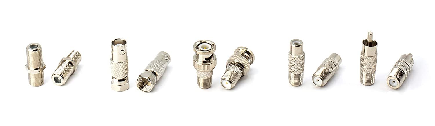 Digital Coaxial Cable Kit with Universal Ends -RG6 Coax Cable and six (6) Piece Adapter Kit includes Male Female RCA BNC F81, and Barrel Connectors - White, 75 Feet