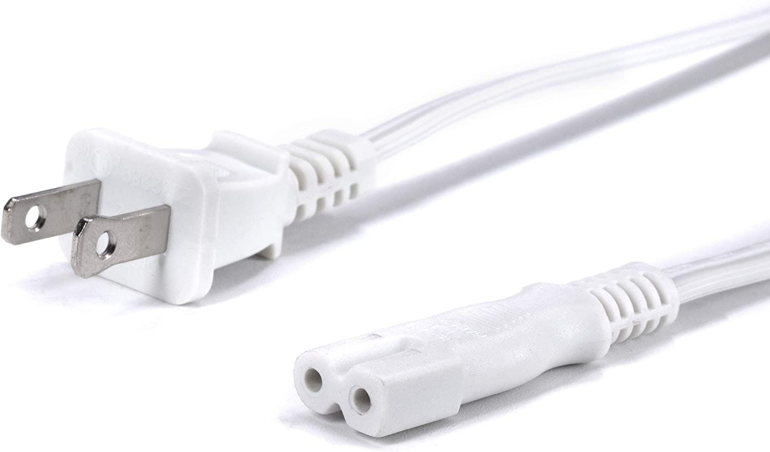 Polarized 2 Prong Power Cord with Copper Wire Core - (Square/Round) for Satellite, CATV, Game Systems, and More -  NEMA 1-15P to C7 C8 / IEC320 - UL Listed - White, 10 Feet (3 Meter) Power Cable