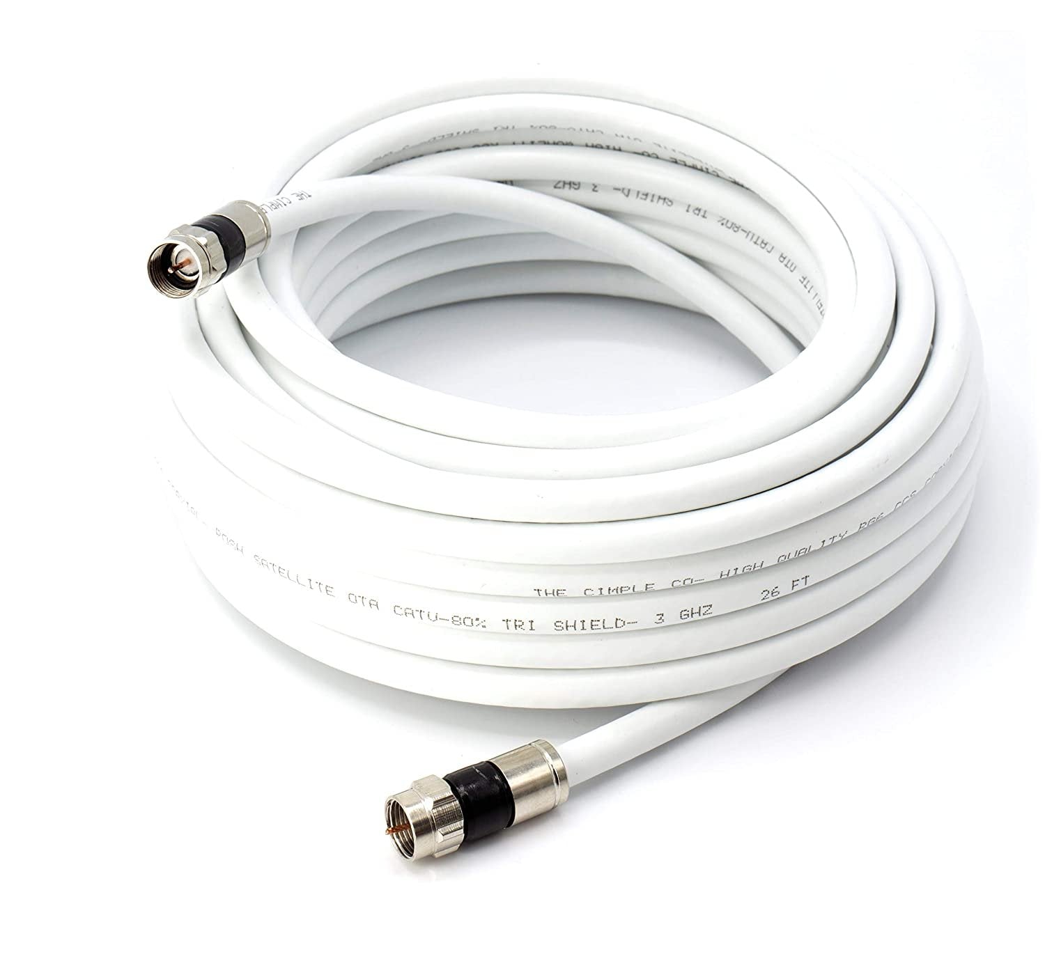 Digital Coaxial Cable Kit with Universal Ends -RG6 Coax Cable and six (6) Piece Adapter Kit includes Male Female RCA BNC F81, and Barrel Connectors - White, 6 Feet