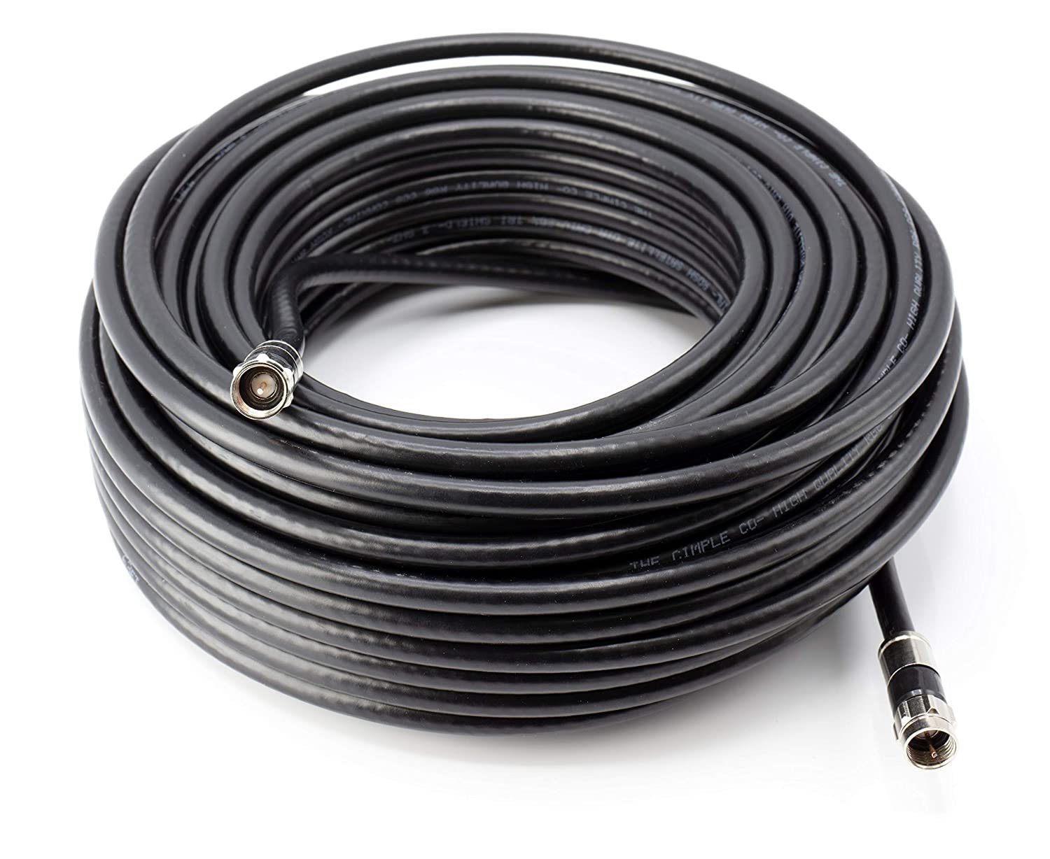 Digital Coaxial Cable Kit with Universal Ends -RG6 Coax Cable and six (6) Piece Adapter Kit includes Male Female RCA BNC F81, and Barrel Connectors - Black, 125 Feet