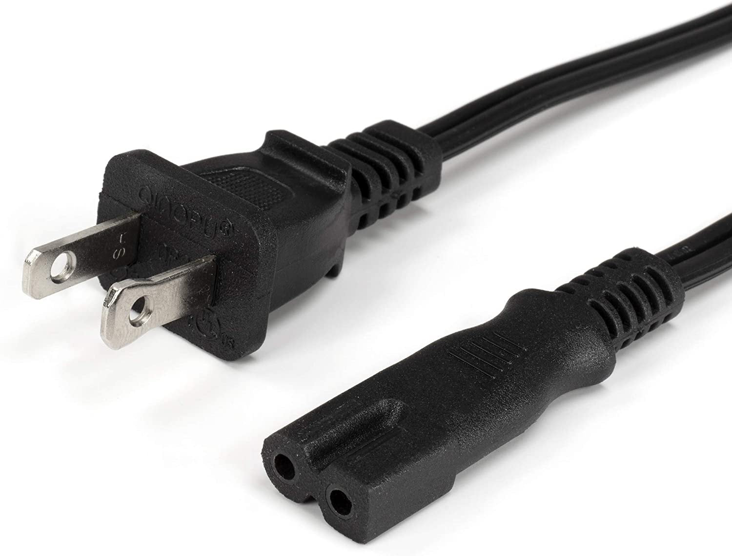 Polarized 2 Prong Power Cord with Copper Wire Core - (Square/Round) for Satellite, CATV, Game Systems, and More -  NEMA 1-15P to C7 C8 / IEC320 - UL Listed - Black, 3 Feet (0.9 Meter) Power Cable