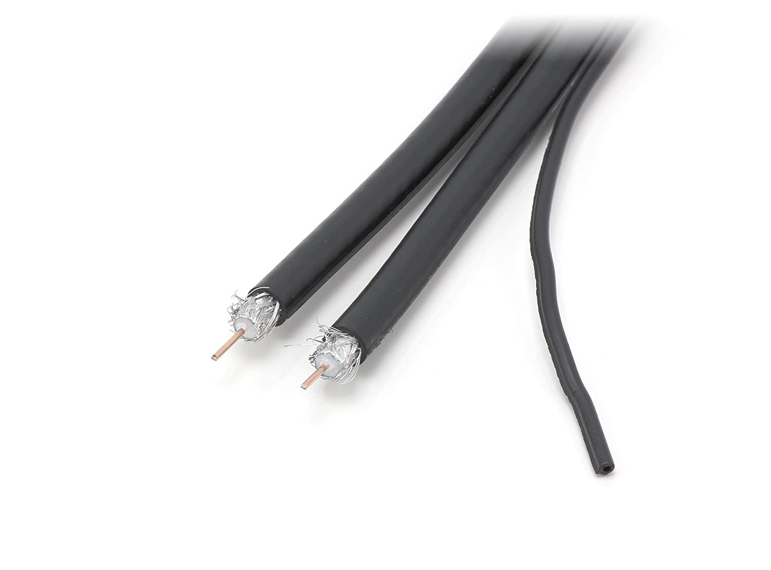 150ft Dual with Ground RG6 Coaxial Twin Coax Cable (Siamese Cable) with 18AWG Copper Ground Wire, Satellite, Antenna & CATV Quality Compression Connectors, Black