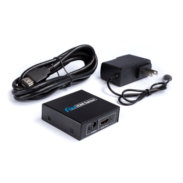 HD 1X2 HDMI Splitter Powered Kit - 2 Port Hub 1 in 2 Out - 2 HDMI Powered Splitter Box - 1080P, 2K, 3D, 4K, UHD, HDCP, YUV, HDR - Dual Monitor - Includes 4K and UHD - and HDMI Cable