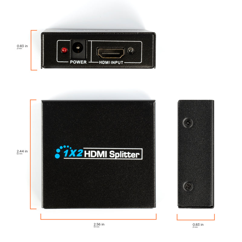 HD 1X2 HDMI Splitter Powered Kit - 2 Port Hub 1 in 2 Out - 2 HDMI Powered Splitter Box - 1080P, 2K, 3D, 4K, UHD, HDCP, YUV, HDR - Dual Monitor - Includes 4K and UHD - and HDMI Cable