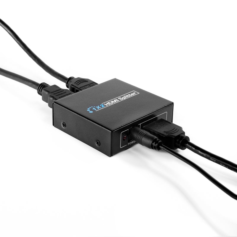 HD 1X2 HDMI Splitter Powered Kit - 2 Port Hub 1 in 2 Out - 2 HDMI Powered Splitter Box - 1080P, 2K, 3D, 4K, UHD, HDCP, YUV, HDR - Dual Monitor - Includes 4K and UHD - and HDMI Cable
