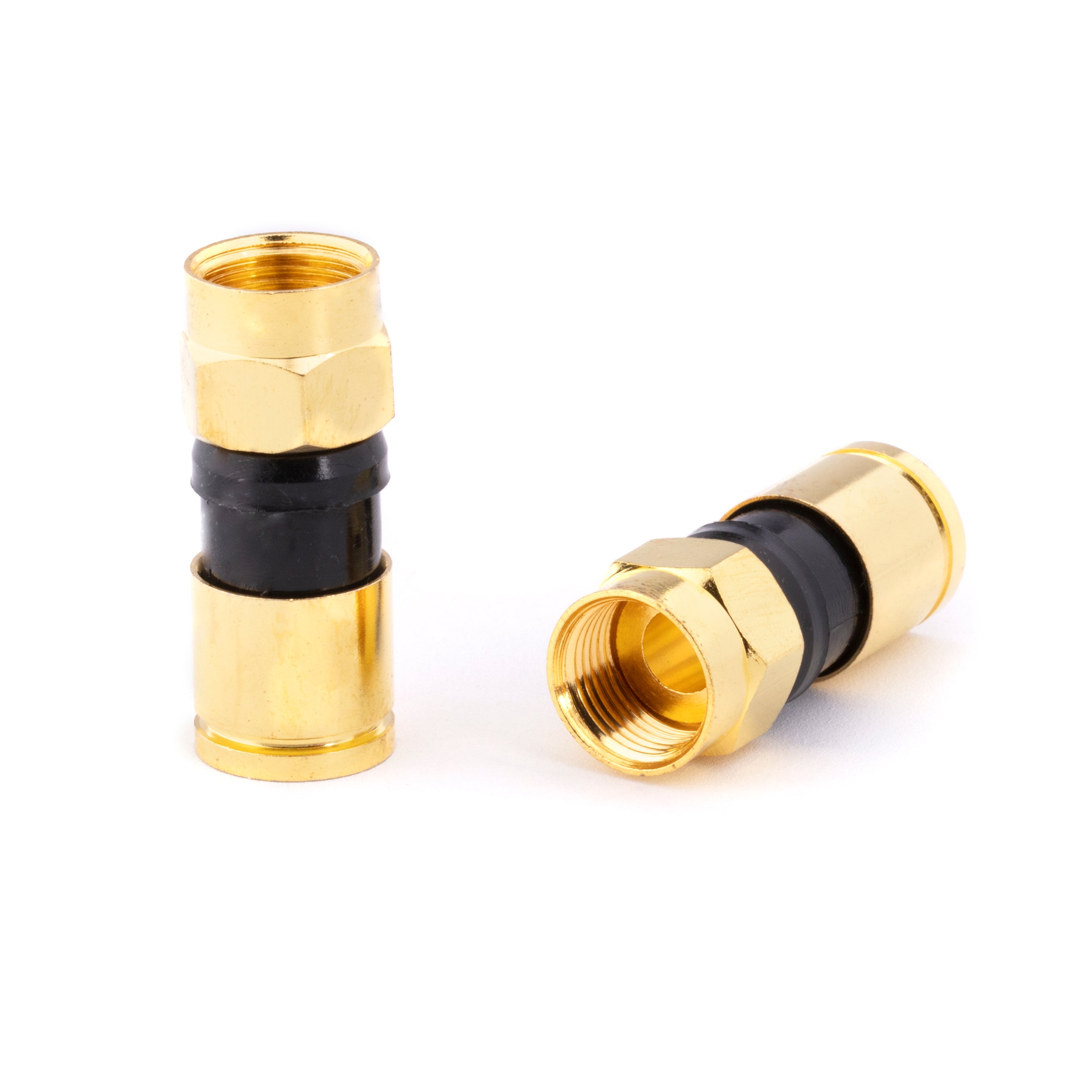 Gold Coaxial Cable Compression Fitting | 100 Pack Connector | for RG6 Coax Cable - with Weather Seal O Ring and Water Tight Grip