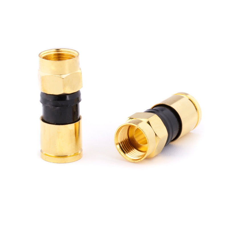 Gold Coaxial Cable Compression Fitting | 25 Pack Connector | for RG6 Coax Cable - with Weather Seal O Ring and Water Tight Grip