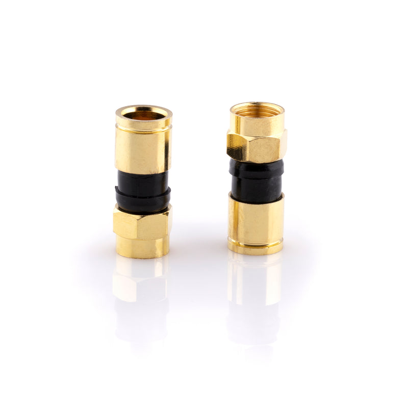 Gold Coaxial Cable Compression Fitting | 50 Pack Connector | for RG6 Coax Cable - with Weather Seal O Ring and Water Tight Grip