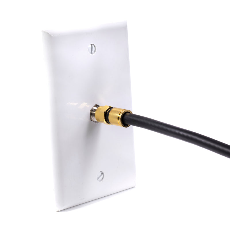 Gold Coaxial Cable Compression Fitting | 4 Pack Connector | for RG6 Coax Cable - with Weather Seal O Ring and Water Tight Grip