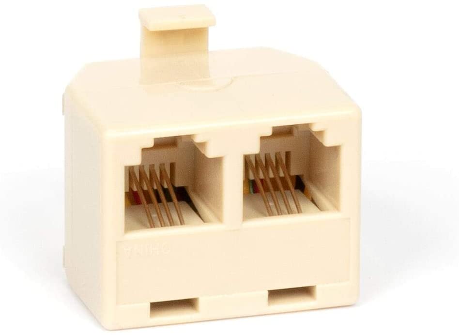 Duplex Jack Phone Wall Adapter - 3 Pack, Ivory - 2-Way Phone Splitter (2 Lines) Wall Jack Phone RJ11 Adapter