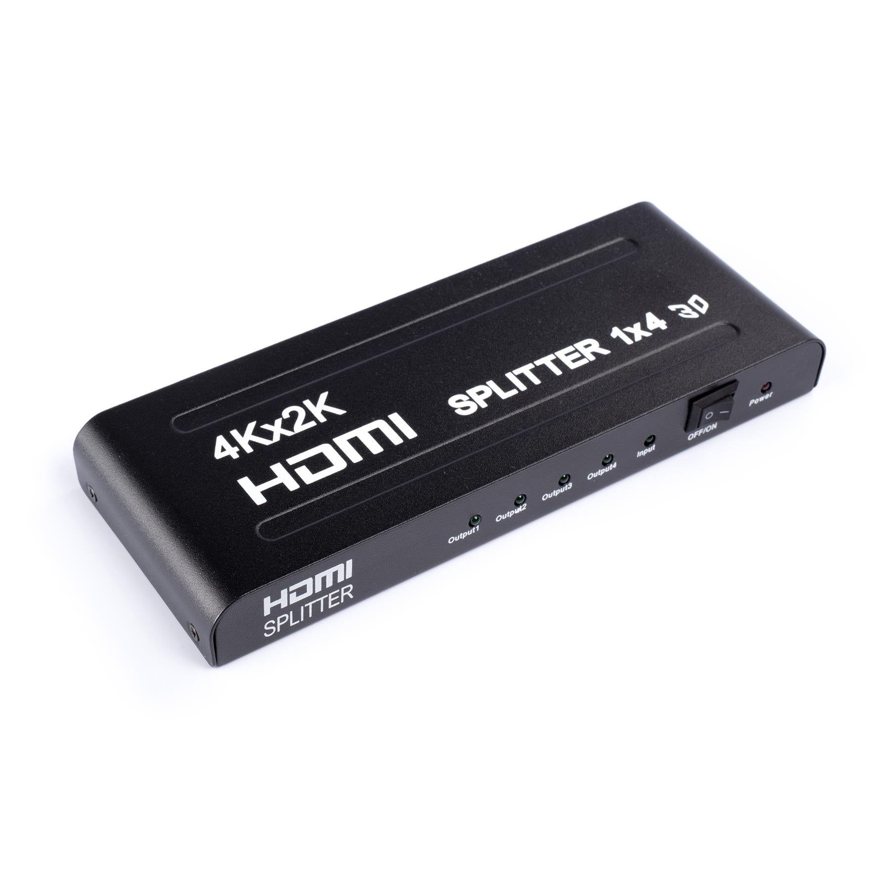 HD 1X4 HDMI Splitter Powered Kit - 4 Port Hub 1 in 4 Out - 4 HDMI Powered Splitter Box - 1080P, 2K, 3D, 4K, UHD, HDCP, YUV, HDR - Quad Monitor - Includes 4K and UHD - and HDMI Cable