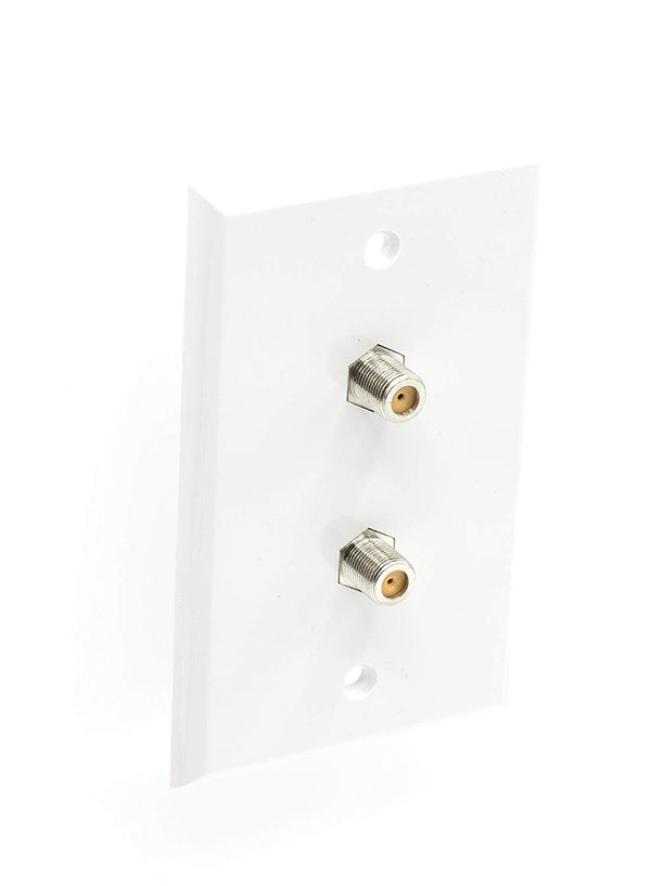 White Video Wall Jack for Twin (Dual Coax Cable) F Type Coaxial Wallplate (Wall Plate) - Two 3 GHz Couplers approved for Comcast, DIRECTV, Satellite Dish, and Antennas (50 Pack)