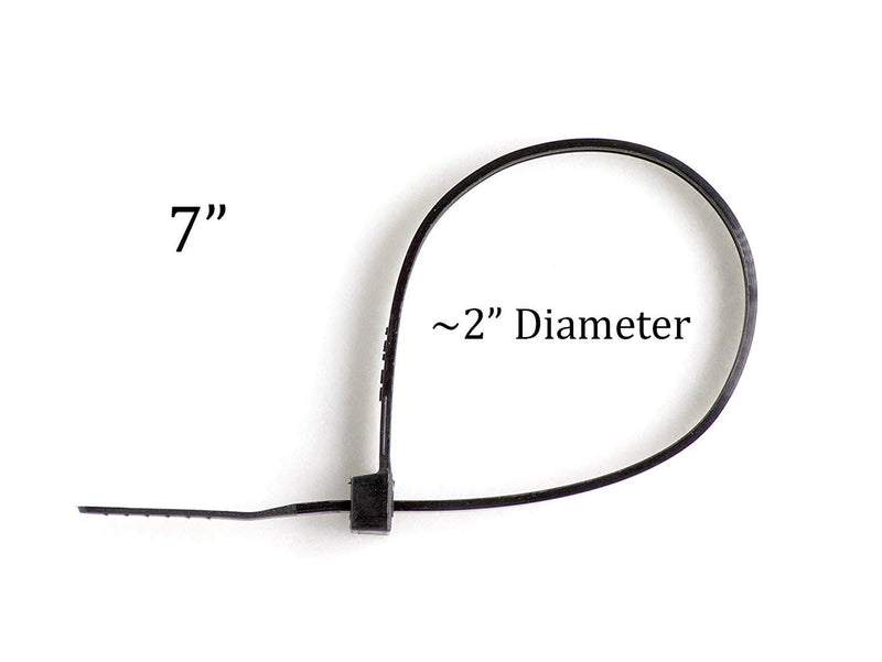 7 inch Black Nylon Zip Ties - Strong Zip Tie, Wire Ties - Indoor and Outdoor Rated - No Tools Needed , Zip Ties (Wire Ties, Cable Ties), 100 Pack - Black - 7"