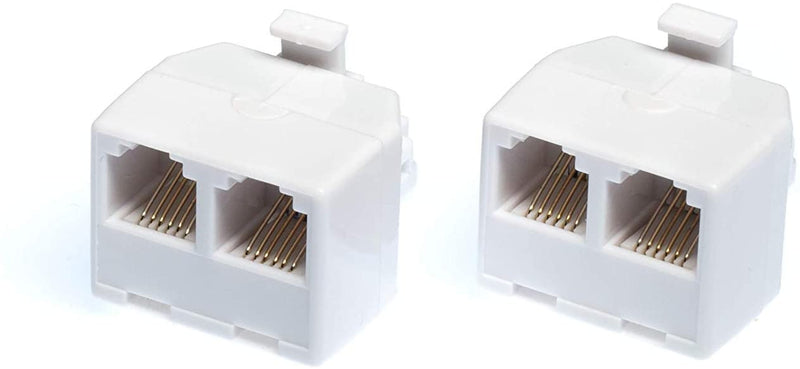 Duplex Jack Phone Wall Adapter - 2 Pack, White - 2-Way Phone Splitter (2 Lines) Wall Jack Phone RJ11 Adapter