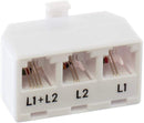 Telephone Splitter 2 Line Adapter - 3-Way Splitter (Line 1, Line 2, and Twin Line) - Dual Line Separator - 4 Conductor Connector (2 Phone Lines) - White, 2 Pack