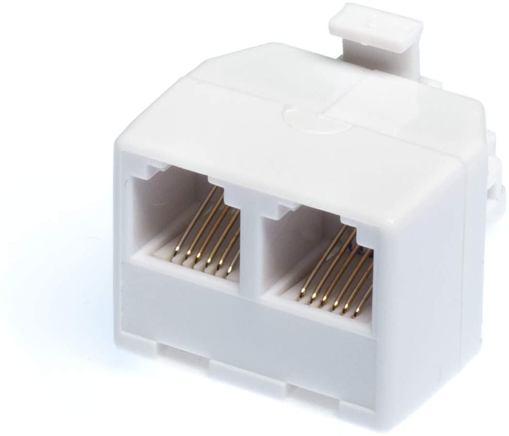 Duplex Jack Phone Wall Adapter - 2 Pack, White - 2-Way Phone Splitter (2 Lines) Wall Jack Phone RJ11 Adapter