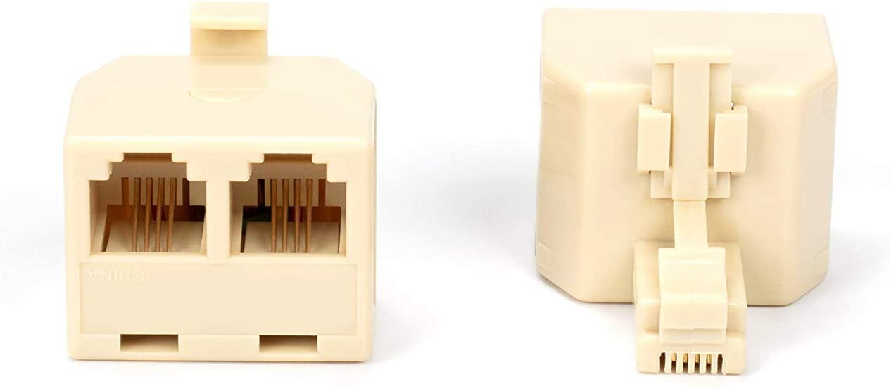 Duplex Jack Phone Wall Adapter - 3 Pack, Ivory - 2-Way Phone Splitter (2 Lines) Wall Jack Phone RJ11 Adapter