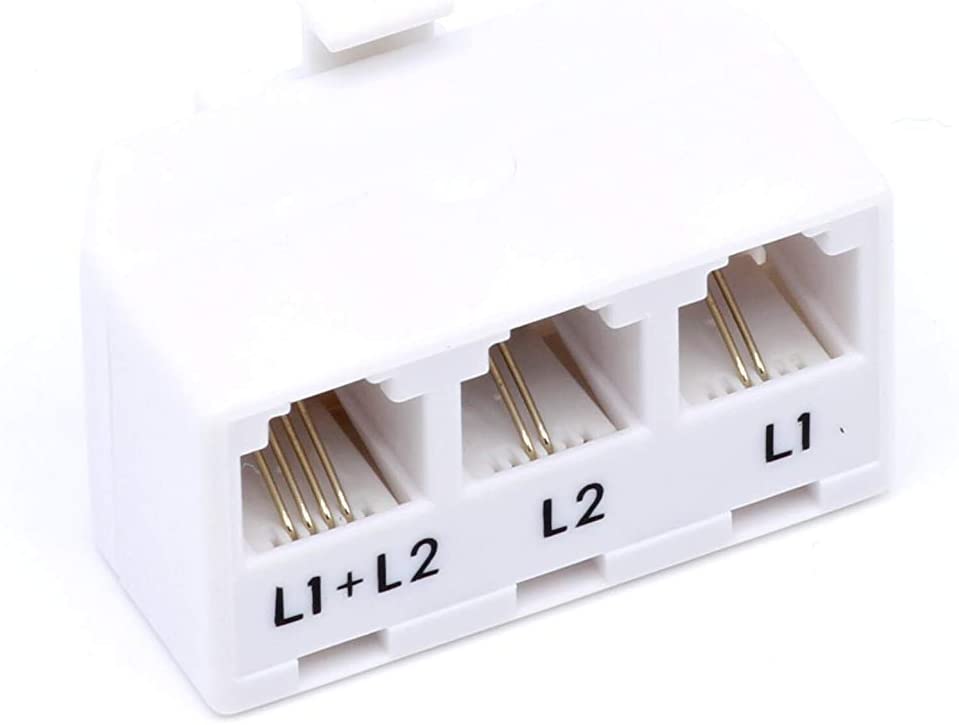Telephone Splitter 2 Line Adapter - 3-Way Splitter (Line 1, Line 2, and Twin Line) - Dual Line Separator - 4 Conductor Connector (2 Phone Lines) - White, 3 Pack