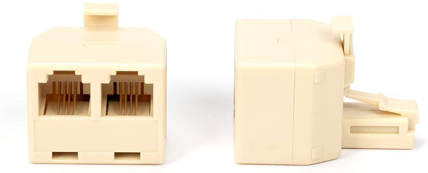 Duplex Jack Phone Wall Adapter - 2 Pack, Ivory - 2-Way Phone Splitter (2 Lines) Wall Jack Phone RJ11 Adapter